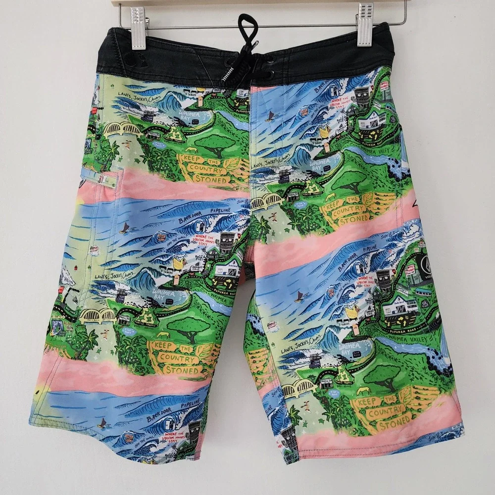 VOLCOM Drewtoonz Oahu‎ North Board Shorts all over beach print size 27